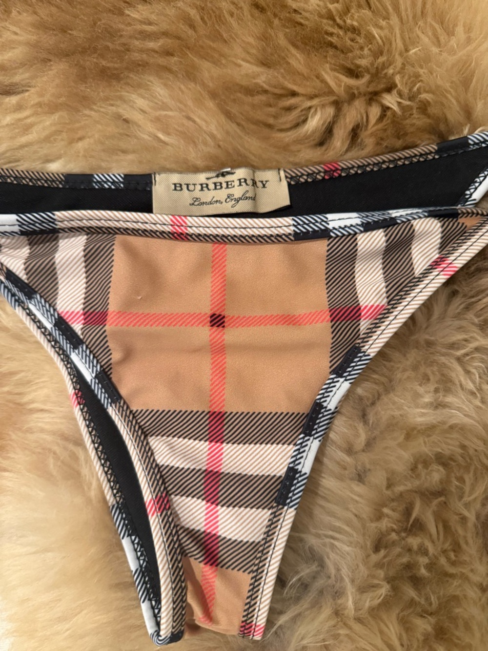Burberry Beige Plaid Triangle String Bikini Set - Picture 10 of 10